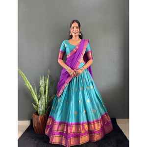 NUEVO LEHENGA CHOLI FESTIVO PARA FIESTAS CON DUPATTA, TELA DE ALGODÓN CON BORDADO GRANDE Y TRABAJO TEJIDO - Product Image 1