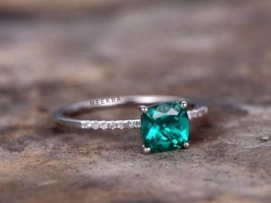 Cushion Shape Lab Grown Emerald Ring Handcrafted in 925 Sterling Silver Green Color Cushion Cut Engagement Ring - Product Image 2