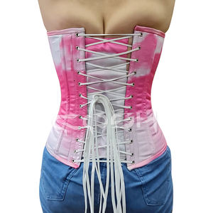 Pink Sky Gradient Satin Overbust Steel Boned Corset Shiny Tie-Dye Bustier Corsets - Product Image 6