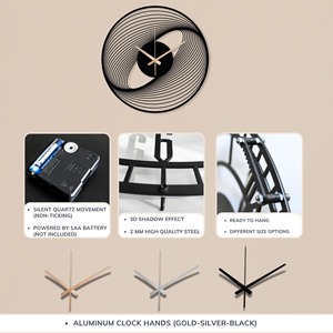นาฬิกาแขวนโลหะสีดำทรงกลมที่ไม่เหมือนใครดีไซน์หรูหราทันสมัยเพิ่มความซับซ้อนและมีสไตล์ให้กับห้องหรือสำนักงาน - Product Image 3