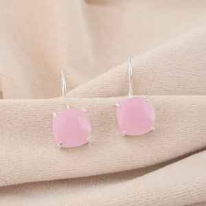 Boucles d'oreilles en calcédoine rose faites à la main, argent sterling 925, forme coussin, bijoux élégants, cadeau pour femme, design bohème - Product Image 5