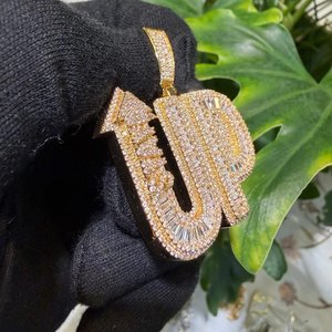 Pendentif lettre UP en argent sterling 925 avec moissanite taille baguette, style hip-hop bling pour hommes et femmes, streetwear - Product Image 2