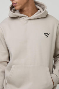 Sudadera con Capucha para Hombre, Estilo Casual, Cálida, de Forro Polar Beige Sólido, con Bolsillos, Ajuste Holgado, de Poliéster y Algodón, para Invierno - Product Image 3