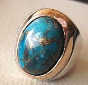 Bague pour homme en gros, nouvelle arrivée, pierre précieuse turquoise bleue naturelle, oxydée à deux tons, bijoux arabes, bague en argent sterling 925 - Product Image 2