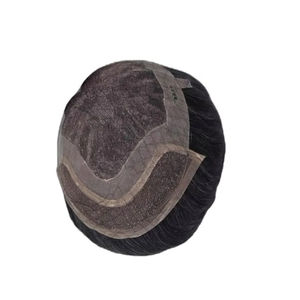 Perruque en cheveux humains à dentelle frontale mono, cheveux chinois vierges Remy, patchs de cheveux, lisses crépus, vague profonde, 1b+gris - Product Image 1