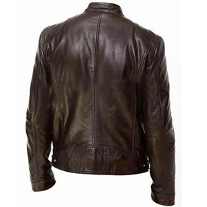 Chaquetas de cuero de piloto de motocicleta informales para hombre, abrigo de moda de otoño para hombre, chaqueta de piel sintética con cuello levantado, abrigos para hombre - Product Image 5