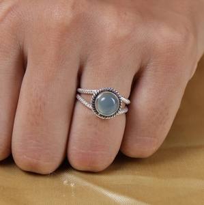 ที่มีคุณภาพดีที่สุดแข็ง925เงินสเตอร์ลิงสายคู่แหวนดีนิรันดร์แท้ Aqua Chalcedony CAB BEZEL การตั้งค่า Vermeil สำหรับ - Product Image 3