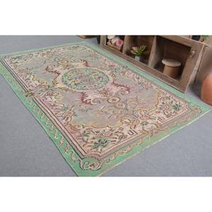 Tapis traditionnel en laine vert rose 5.6x8.4 pieds Vintage turc Aubusson Design Patchwork motif pour salon décor 9x12 Latex - Product Image 4