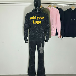 Wholesale Super Quality Cotton Print <b>Hoodie</b> and Sweat Pants Zip up French Terry Oversized Rhinestone Tracksuits - Product Image 6