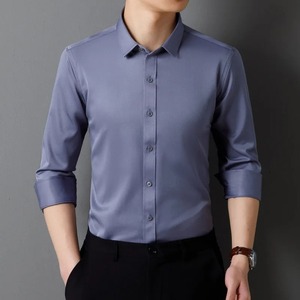 Camisa de manga larga para hombre, clásica, de Color sólido, suave, cómoda, de negocios, formal, social, sin bolsillos, rojo, negro, blanco - Product Image 1