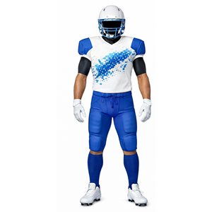 Uniforme de Fútbol Americano Personalizado, Jersey Sublimado con Píxeles Azules y Blancos y Pantalones con Bolsillos Acolchados, Ropa Deportiva de Equipo - Product Image 2