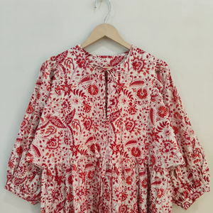 Robe d'été décontractée à manches longues et col en V, en coton imprimé à la main, à fleurs, longueur au sol, pour femmes - Product Image 1