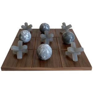 Prisma Designs Luxury Marble Resin Tic-Tac-Toe Game Set Modern Executive Desk Decor Strategy <b>Board</b> Game Wooden Base Carbon - Product Image 1