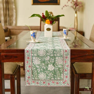 Wholesale 100% Pure Cotton Indian Hand Block Floral Printed Luxury Border Design Table Runner-Custom Color Size for Weddings - Product Image 1