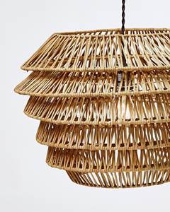 Intricate <b>Rattan</b> Layered Lampshade Handwoven Wicker <b>Pendant</b> Shade Multi Tier Design Statement Hanging <b>Light</b> For Home And Cafe - Product Image 2