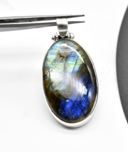 Pendentif ovale en labradorite bleue naturelle, argent sterling 92,5 (vente en gros), pendentif en argent pur à feu bleu, cadeau de Noël - Product Image 2