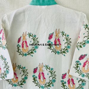 Peignoir en coton imprimé à la main pour enfants, vente en gros, coton gaufré imprimé à la main, kimono en coton - Product Image 4