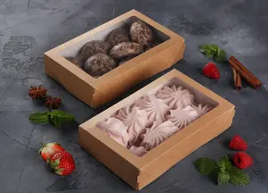 Wholesale 1000ml Kraft Paper Food <b>Box</b> with Transparent Window Leakproof for Takeaway Food Showcase Custom Logo - Product Image 2