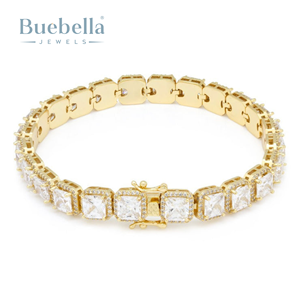 Women's 5mm Moissanite Princess-Cut Tennis <b>Bracelet</b> Elegant 925 <b>Sterling</b> <b>Silver</b> 14k White Gold Gold Plated Hip Hop <b>Bangles</b> - Product Image 2