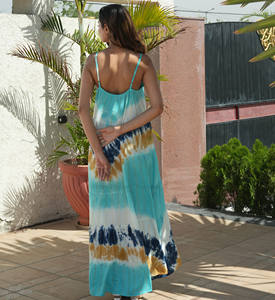 คอลเลคชั่น2024โบฮีเมียนสำหรับผู้หญิงเดรสแม็กซี่แขนกุดและเว้าหลังมัดย้อมผ้าเรยอนมัดย้อมสำหรับฤดูร้อน - Product Image 5