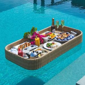 Uxury-bandeja flotante de mimbre para servir, bandeja para fiestas en la piscina - Product Image 1