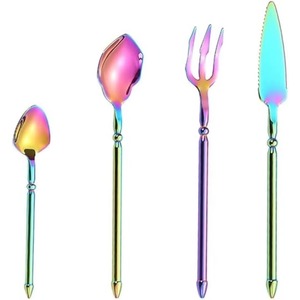 Ensemble de 14 couverts en acier inoxydable idéal pour la table de cuisine à usage domestique couverts finis plaqués or cuillère de conception différente - Product Image 2