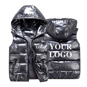 Wholesale Waterproof Shiny Bubble Men's <b>Jackets</b> & <b>Vests</b> With Hoodie Custom Logo Winter Sleeveless Glossy <b>Puffer</b> <b>Vest</b> Body Warmer - Product Image 1