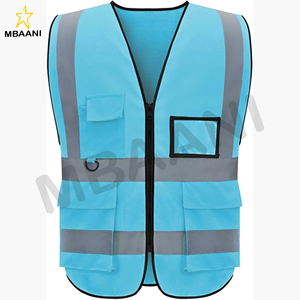 Gilets de sécurité haute visibilité réfléchissants 5 poches et fermeture éclair respirant gilet de sécurité bleu clair - Product Image 1