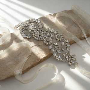 บริดเดลลา BS231 สายคาดเอวงานแต่งงานแบบปรับได้ ประดับคริสตัล ผ้าออร์แกนซ่า สีไอวอรี่ สำหรับงานพิธีการ - Product Image 6