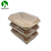 Vente en gros de bols à salade jetables étanches et recyclables biodégradables de 1200ml rectangle à 2 compartiments Boîtes à lunch avec couvercle