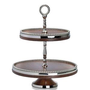 Support à gâteau classique et élégant en métal, support à gâteau à 2 étages en métal et en bois, qualité supérieure, fait à la main, support à gâteau décoratif - Product Image 1