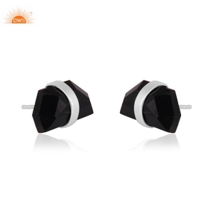 Última venta plata esterlina 925 natural negro ónix piedra preciosa Stud pendiente para mujer proveedor de joyería personalizada - Product Image 1