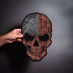 Skull American USA Flag Handmade Embroidered Sew-On Patch Applique Vest <b>Jacket</b> Clothing US Patriotic Bikers Garments Patches - Product Image 6
