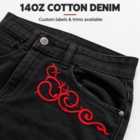Jeans baggy noirs sur mesure pour hommes, denim en coton 14 oz, broderie en forme de croix, fabrication OEM, étiquette privée, streetwear