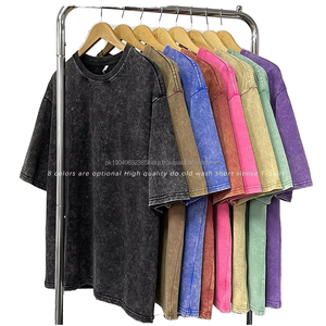 100% Cotton High GSM Short Sleeve Summer T-<b>Shirt</b> <b>Men's</b> Distressed Acid Wash Streetwear Tee with Custom Logo Puffs DTG Print - Product Image 6