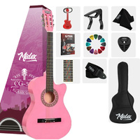 4/4 Pembe Kesik Gövdeli Klasik Gitar Tam Seti, Ayarlanabilir Truss Rod, Akort Aleti, Çanta, Askı, Capo ve Pena ile birlikte |   Midex CG-395PK
