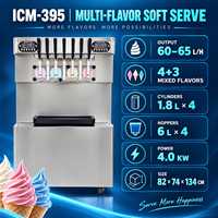 Machine à crème glacée molle 7 saveurs 60-65L/H Verticale en acier inoxydable Usage commercial Machine à dessert glacé Haute capacité ICM-395