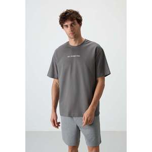 Dark Grey 100% Cotton <b>Jersey</b> T-Shirt for Men Thick Textured Oversize Fit with Printed Design-88364 - Product Image 3