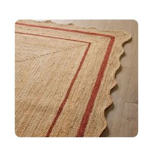 พรมปอกระเจาถักด้วยมือแต่งด้วยด้ายธรรมชาติขอบสีแดงงาน100% ทำด้วยมือพรมถักปอแบบอินเดีย - Product Image 5