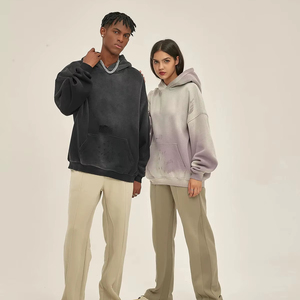 เสื้อมีฮู้ดผ้าฝ้ายเฮฟวี่เวทยูนิเซ็กซ์โอเวอร์ไซส์ลายกรดซีดซีดซีดมีลายว่างสำหรับผู้ชาย - Product Image 1