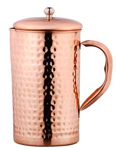 Carafe en cuivre martelé de qualité supérieure avec couvercle et poignée incurvée pour un stockage traditionnel et sain de l'eau - Product Image 2