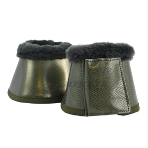 PU leather horse <b>bell</b> boots waterproof and durable for daily riding training or show with customizable teddy polyester lining - Product Image 1