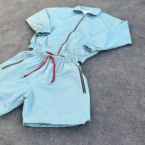 Personnalisé Coupe-Vent Shorts Costumes Veste à Capuche Hommes Zip Up Nylon Imperméable Couleur Unie Coupe-Vent Court Ensemble Hommes - Product Image 3