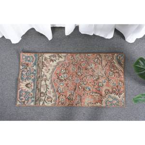 Alfombra de lana turca Vintage de 1,5x3 pies, tejido plano de retazos naranja y azul para decoraciones de sala de estar, respaldo de látex - Product Image 2