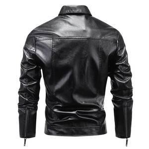 Chaqueta de bombardero con cuello mandarín Anti-Uv transpirable de cuero genuino para hombre con forro de algodón estilo motociclista para invierno - Product Image 4