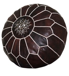 Handmade Moroccan Leather Pouf Ottoman Footstool Floor <b>Cushion</b> Beaded <b>Stitch</b> Decor Bohemian Housewarming for Living Room Bedroom - Product Image 2
