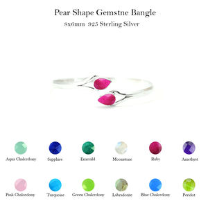 925 Sterling <b>Silver</b> Rainbow Moonstone Pear Gemstone Double Stone Bezel Setting <b>Bangle</b> Jewelry for <b>Women</b> Gold Vermeil Gift - Product Image 5