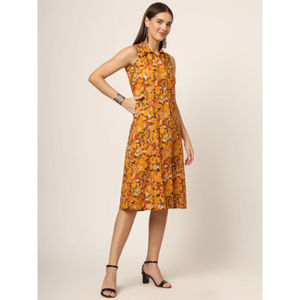 Vestido midi moderno de algodón puro con estampado floral amarillo para mujer a precio de mayoreo, diseño moderno, se acepta personalización - Product Image 4