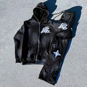 Alta calidad Vintage Heavyweight Zip-Up Hoodie Set con pantalones de chándal Custom Blank hoodies chándal - Product Image 3