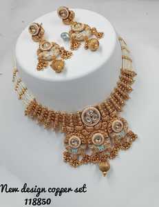 <b>INDIAN</b> TRADITIONAL and FASHIONABLE COPPER JEWELLERY BRIDAL WEDDING JEWELLERY <b>SET</b> for WOMEN EARRINGS and NECKLACE <b>SET</b> - Product Image 4